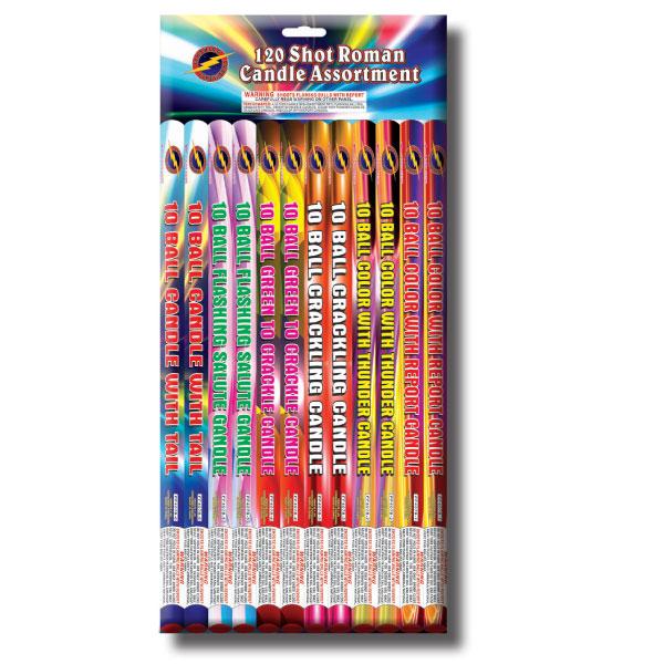 120 Shot Roman Candle Assortment  by Flashing Fireworks Wholesale