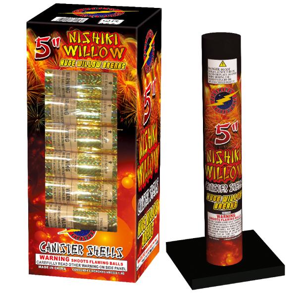 5 Inch Nishiki Willow Canister Shells by Flashing Fireworks Wholesale