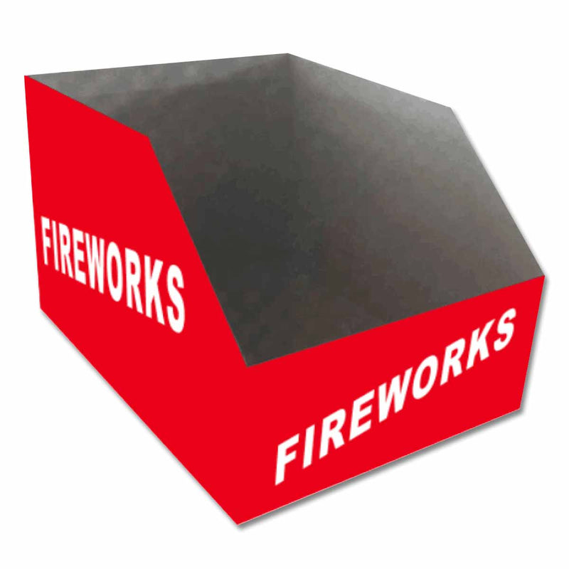 Red Cardboard Bins by Flashing Fireworks Wholesale